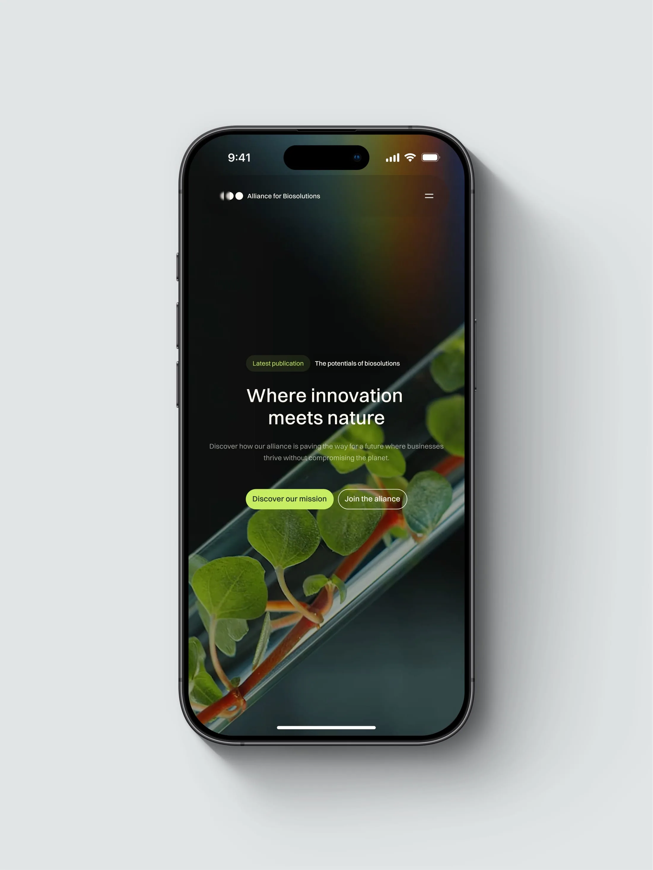 Alliance for Biosolutions website on a phone