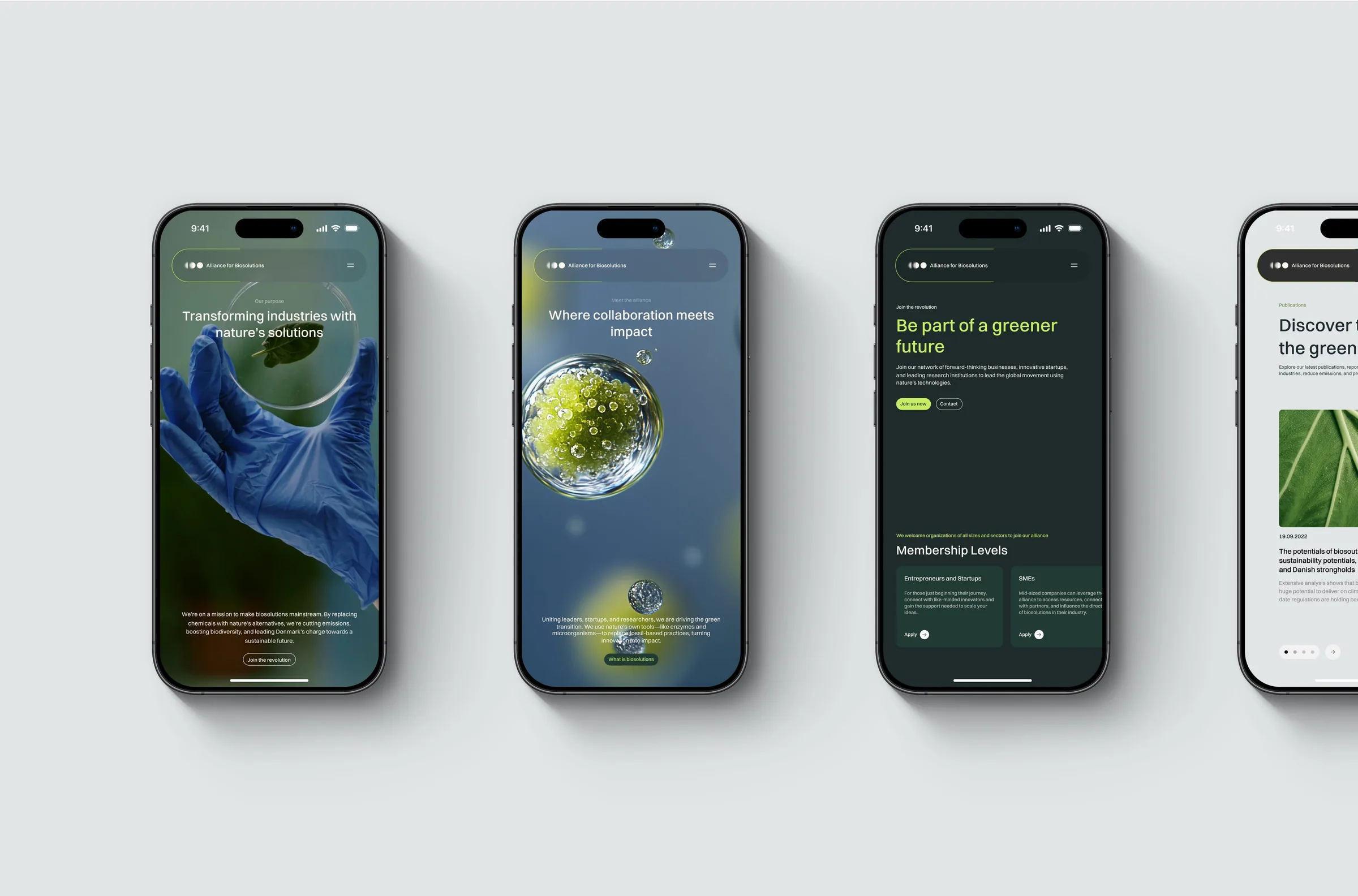 Alliance for Biosolutions app screens