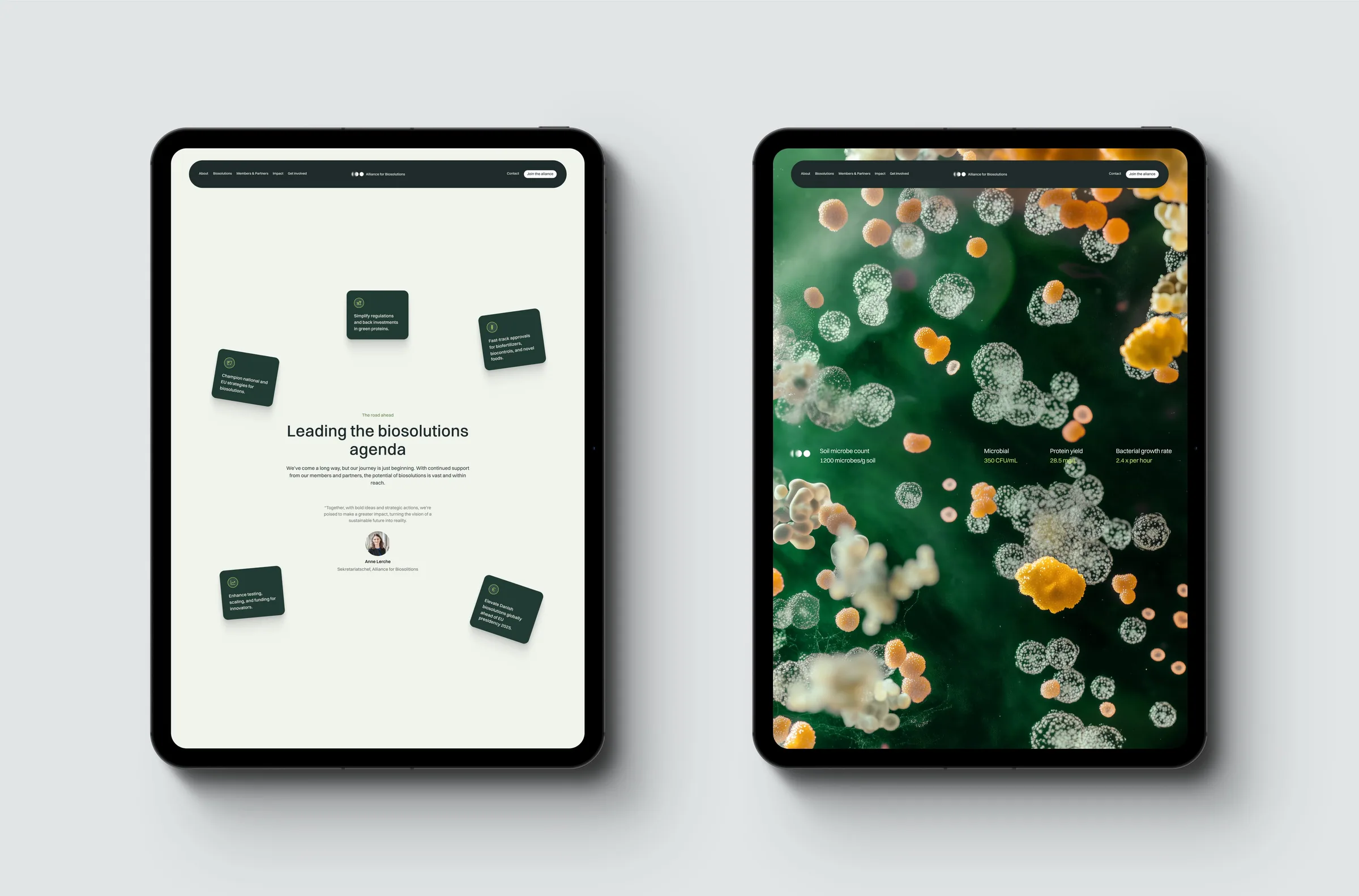 Alliance for Biosolutions website on tablets